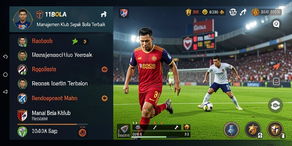 Screenshot gameplay 11BOLA menunjukkan manajemen klub yang mendalam.