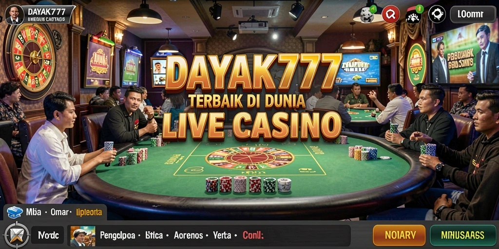 Screenshot utama DAYAK777 menampilkan dealer langsung dan permainan yang mendebarkan.