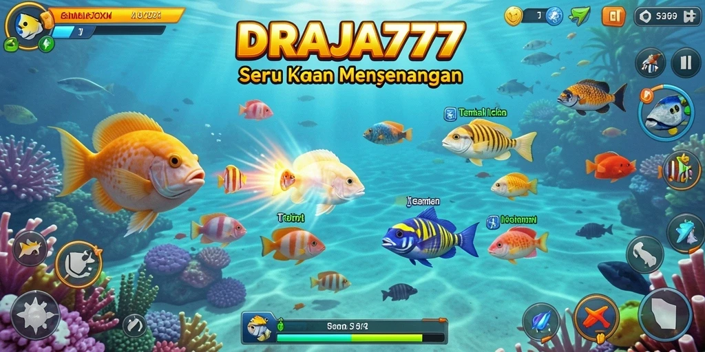 Gameplay menarik DRAJA777 dengan berbagai ikan dan tantangan menembak.