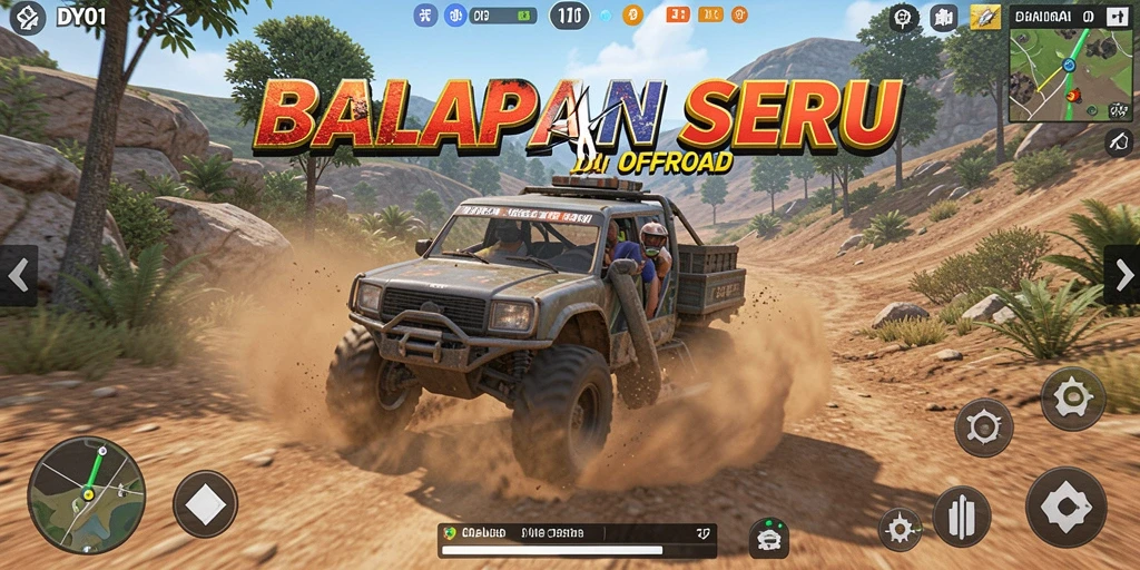 Screenshot utama DY01 menampilkan balapan mendebarkan di jalur offroad.