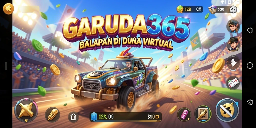 Screenshot utama GARUDA365 yang menampilkan aksi balapan yang seru.