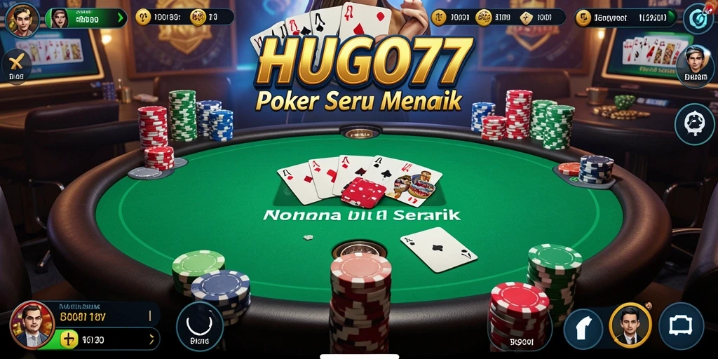 Tampilan antarmuka gameplay Poker di HUGO77 yang menarik