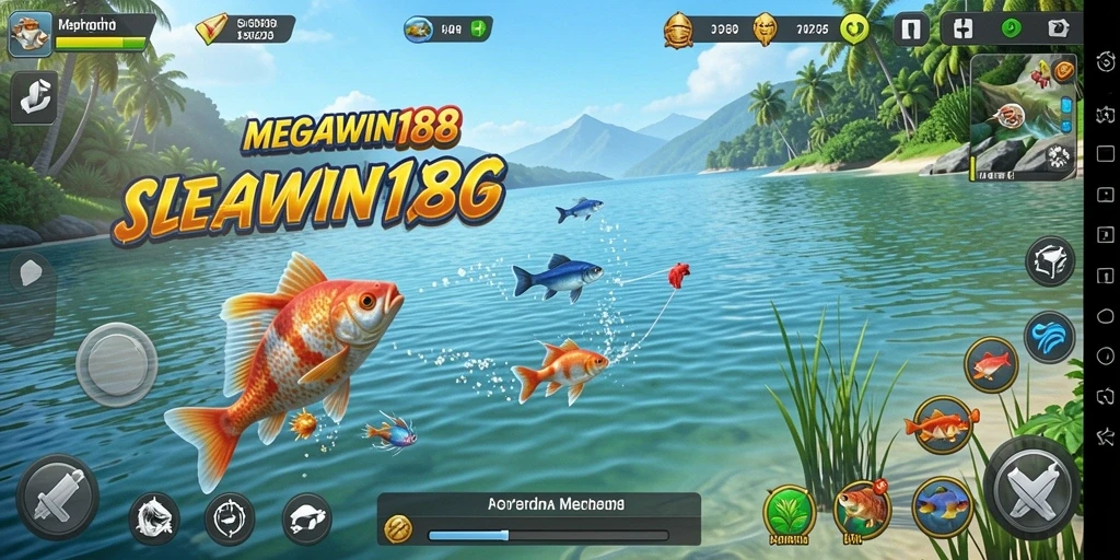 Screenshot gameplay <strong>MEGAWIN188</strong> menunjukkan aksi memancing yang seru dan menantang.