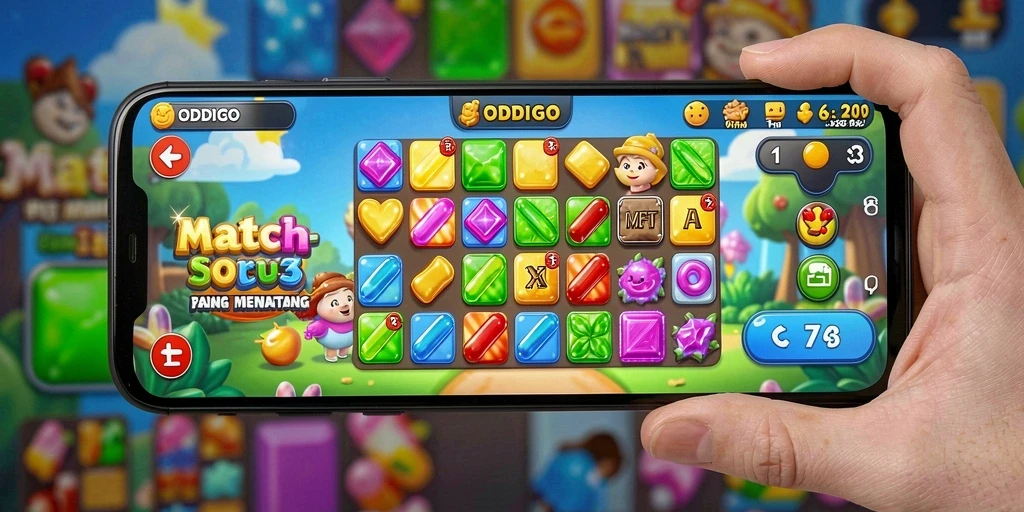 Tampilan gameplay ODDIGO yang menarik dan penuh warna.