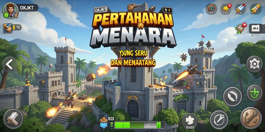Screenshot menampilkan aksi menara pertahanan di OKJKT.